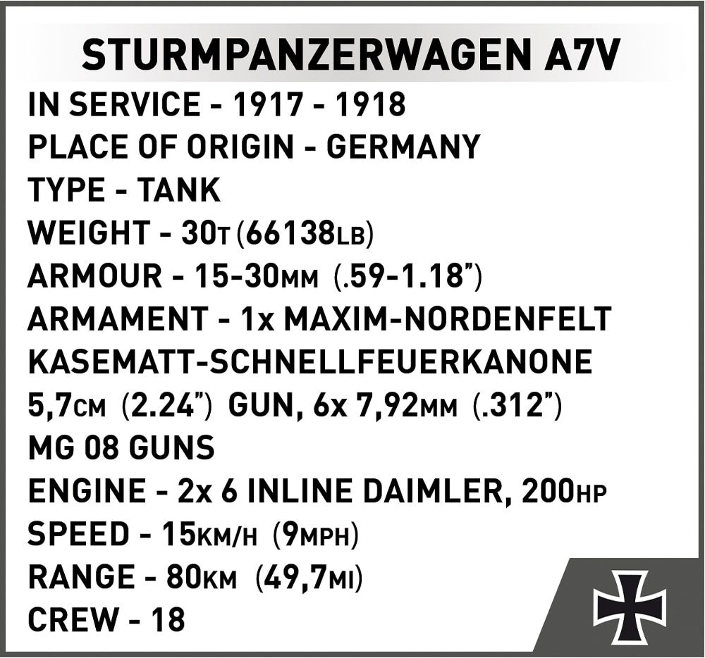 COBI STURMPANZERWAGEN A7V (2989) Specs