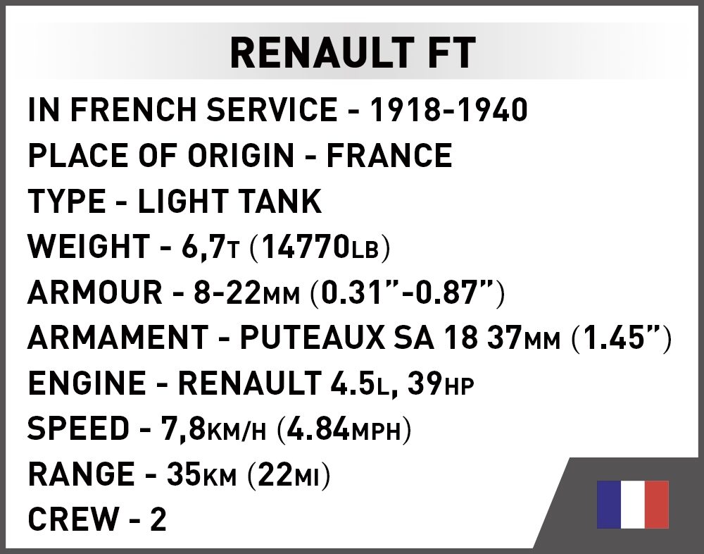 COBI Renault FT Tank (2991) Specs